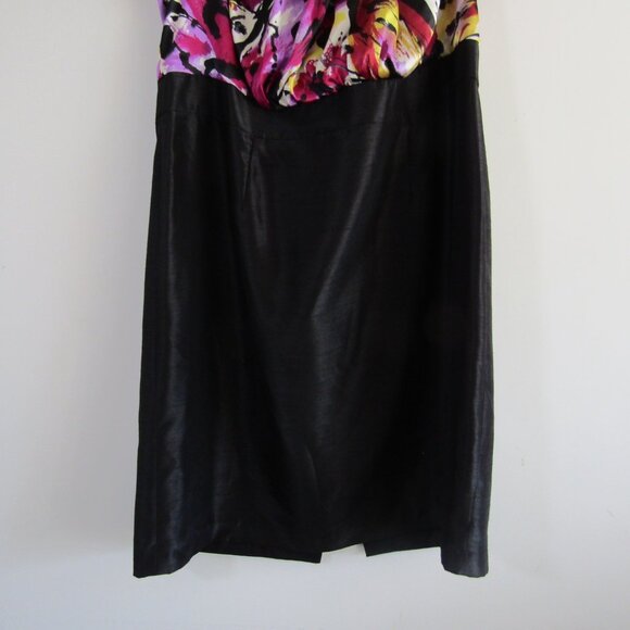 K Jordan Women's Sheath Dress 20W Black Pink Floral Satin Ruffle Business Church - Picture 3 of 11